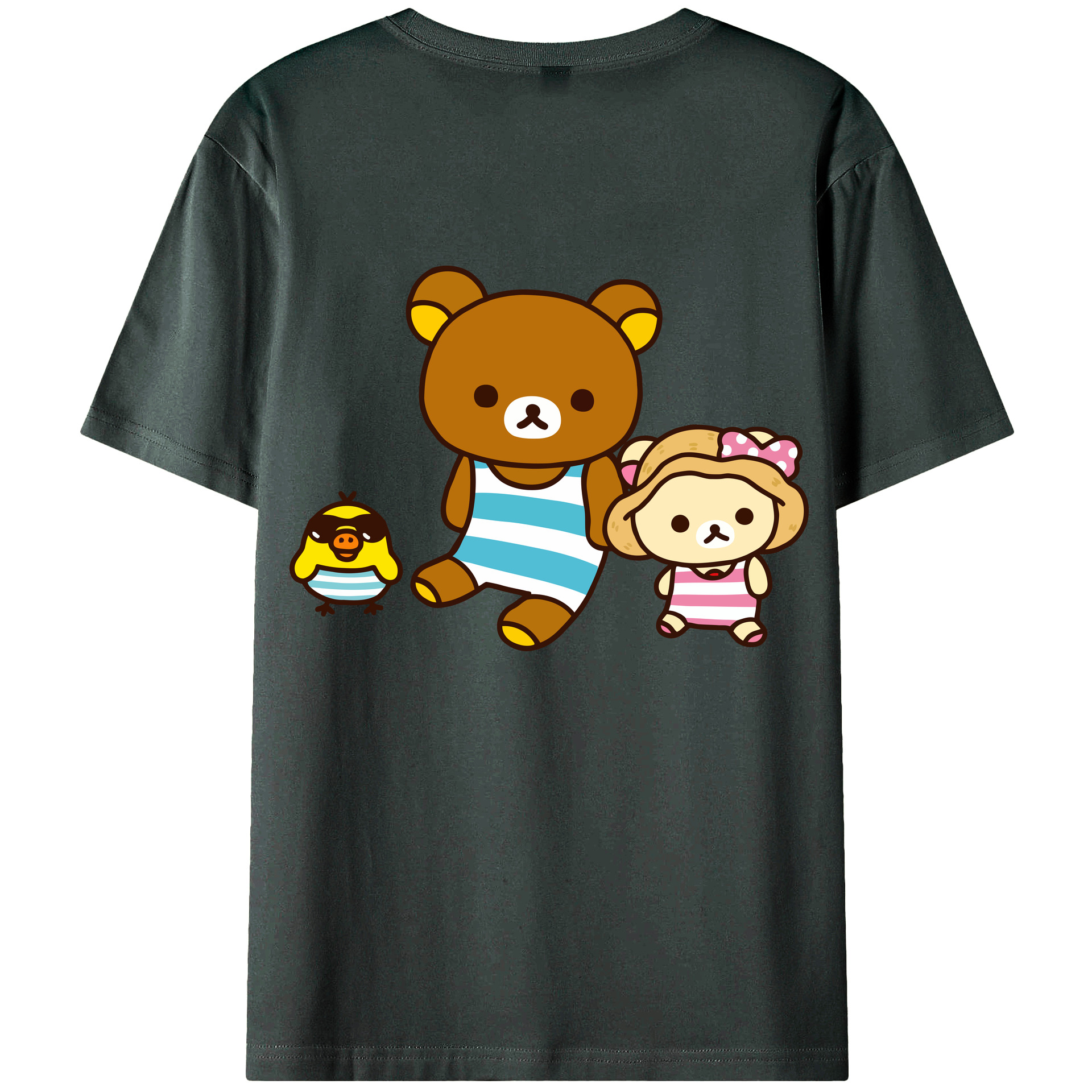 （画像用） リラックマ リラックマ キイロイトリ Rilakkuma Korilakkuma Kiiroitori 綿100％ メンズ半袖Tシャツ（バックプリント） 通気性